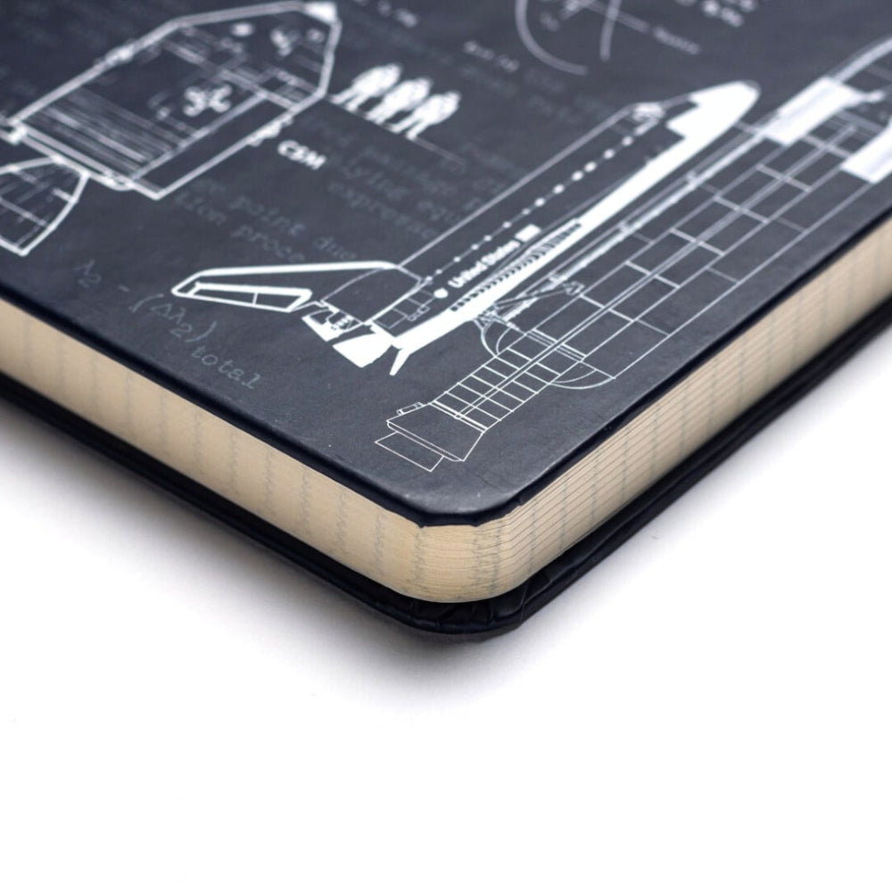 A5 Space explorer Notebook with technical drawings on a white background