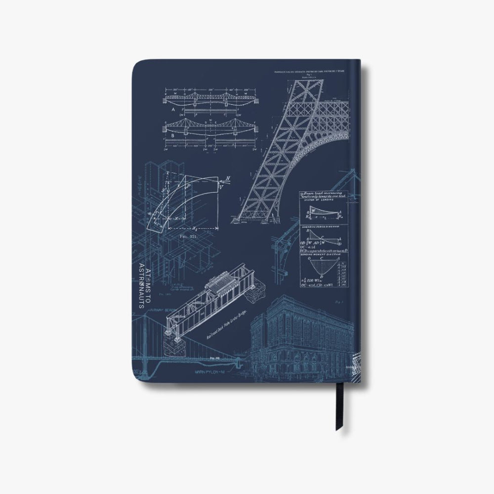 A5 Structural Engineering Notebook with architectural blueprint design on a white background