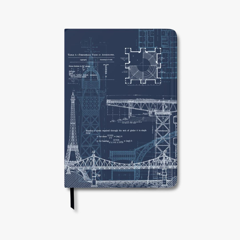 A5 Structural Engineering Notebook with architectural blueprint design on a white background
