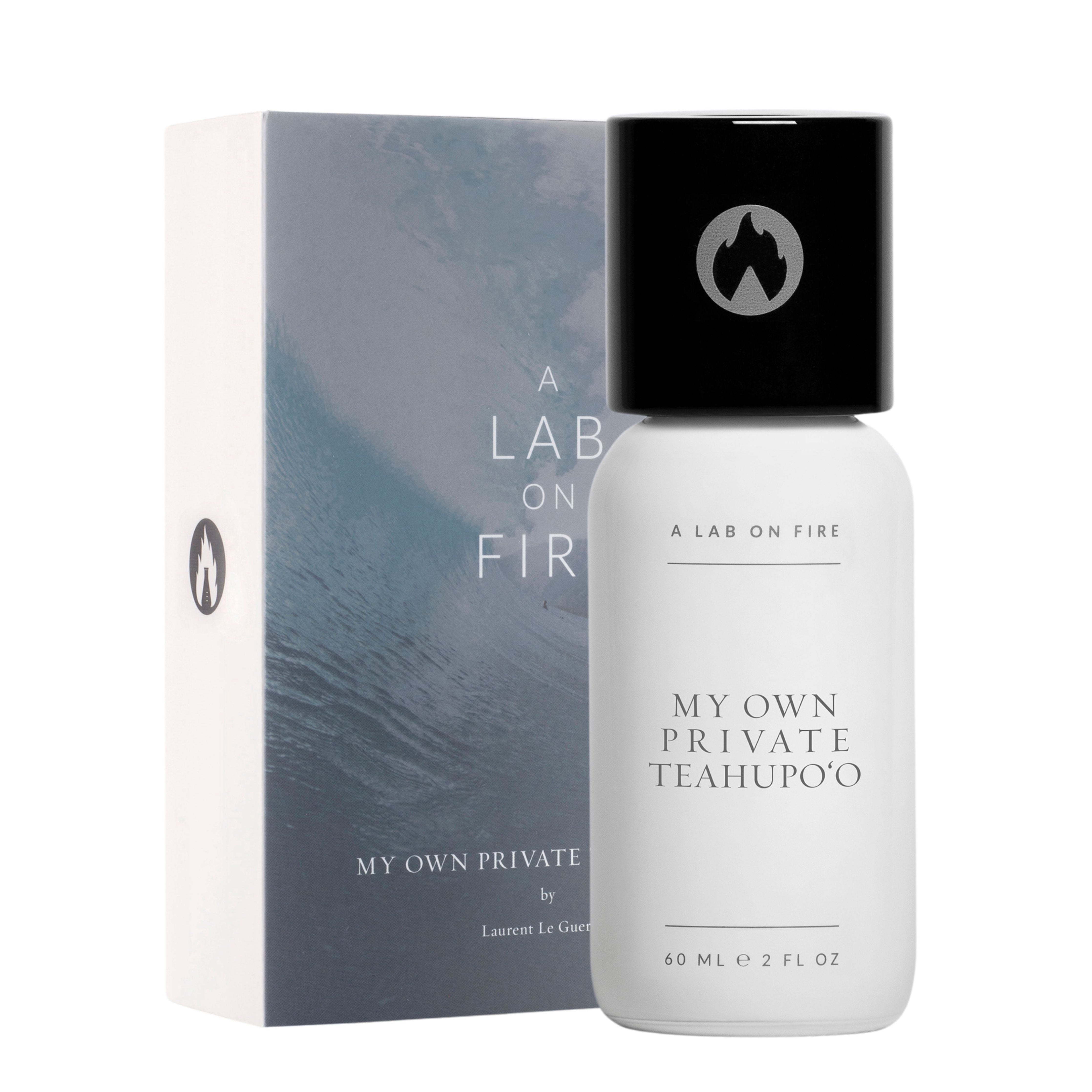 Perfume bottle and packaging of 'My Own Private Teahupo'o' by A Lab on Fire on a white background