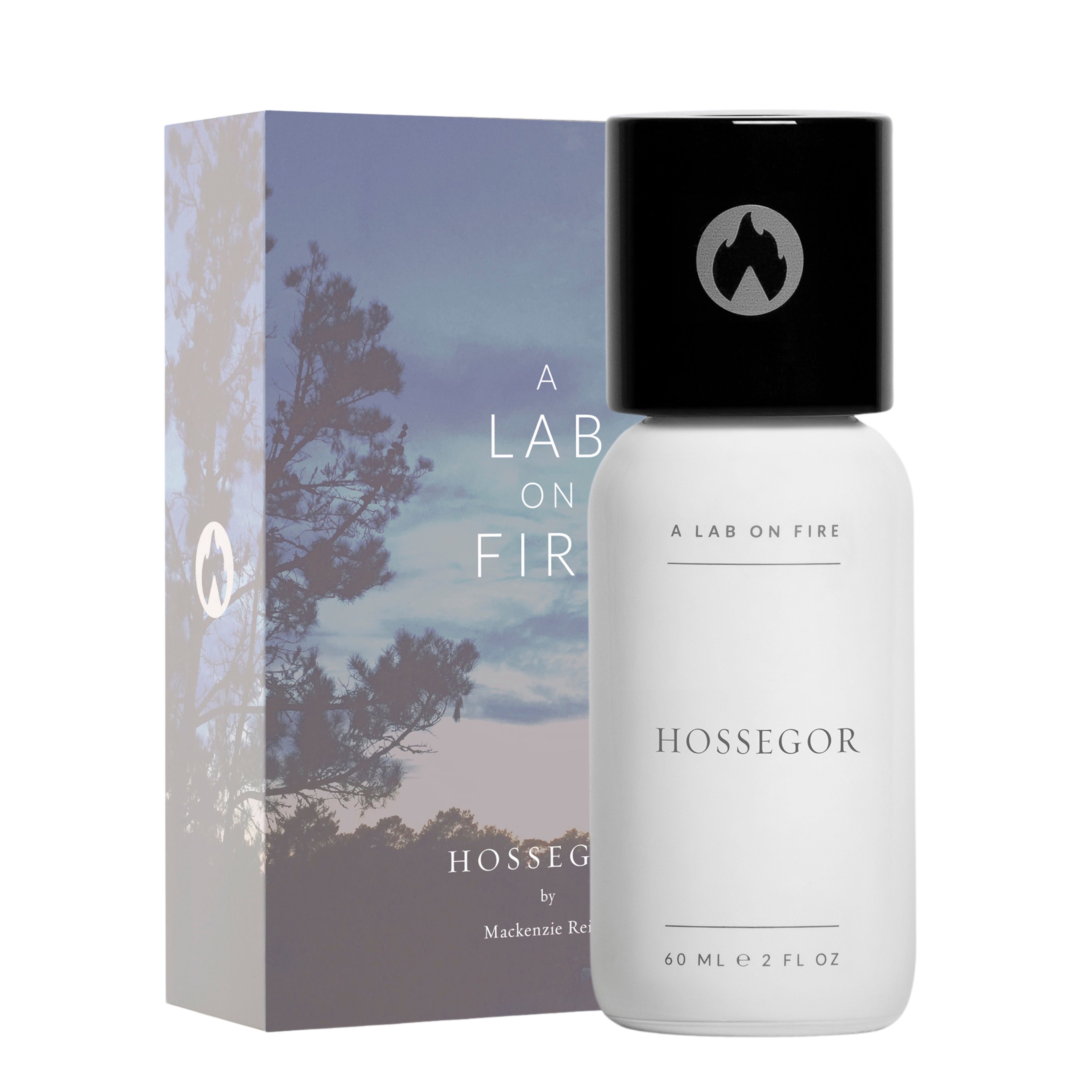 Hossegér perfume bottle and packaging with 'A Lab on Fire' branding.