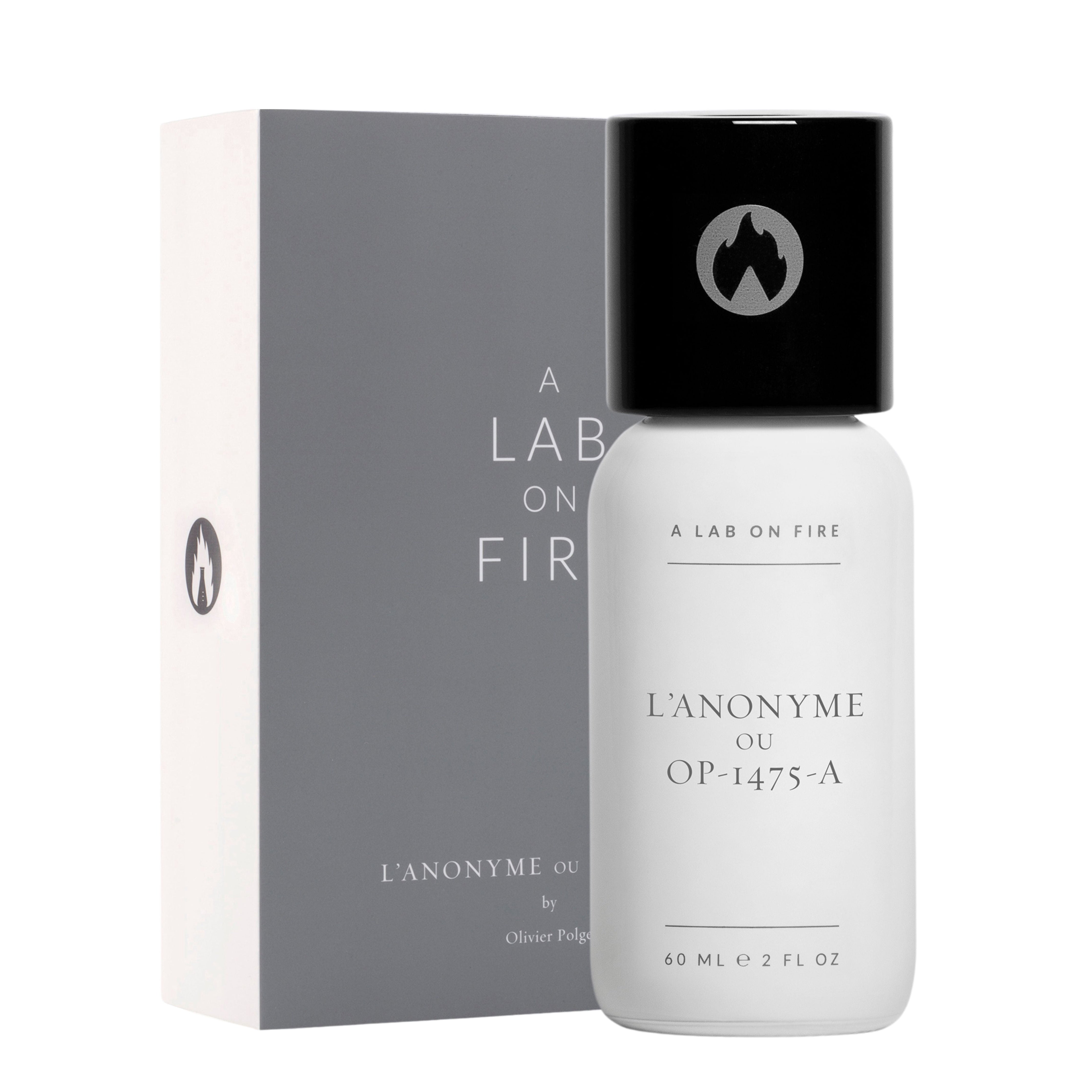 Perfume bottle and packaging of 'L'Anonyme' by A Lab on Fire on a white background
