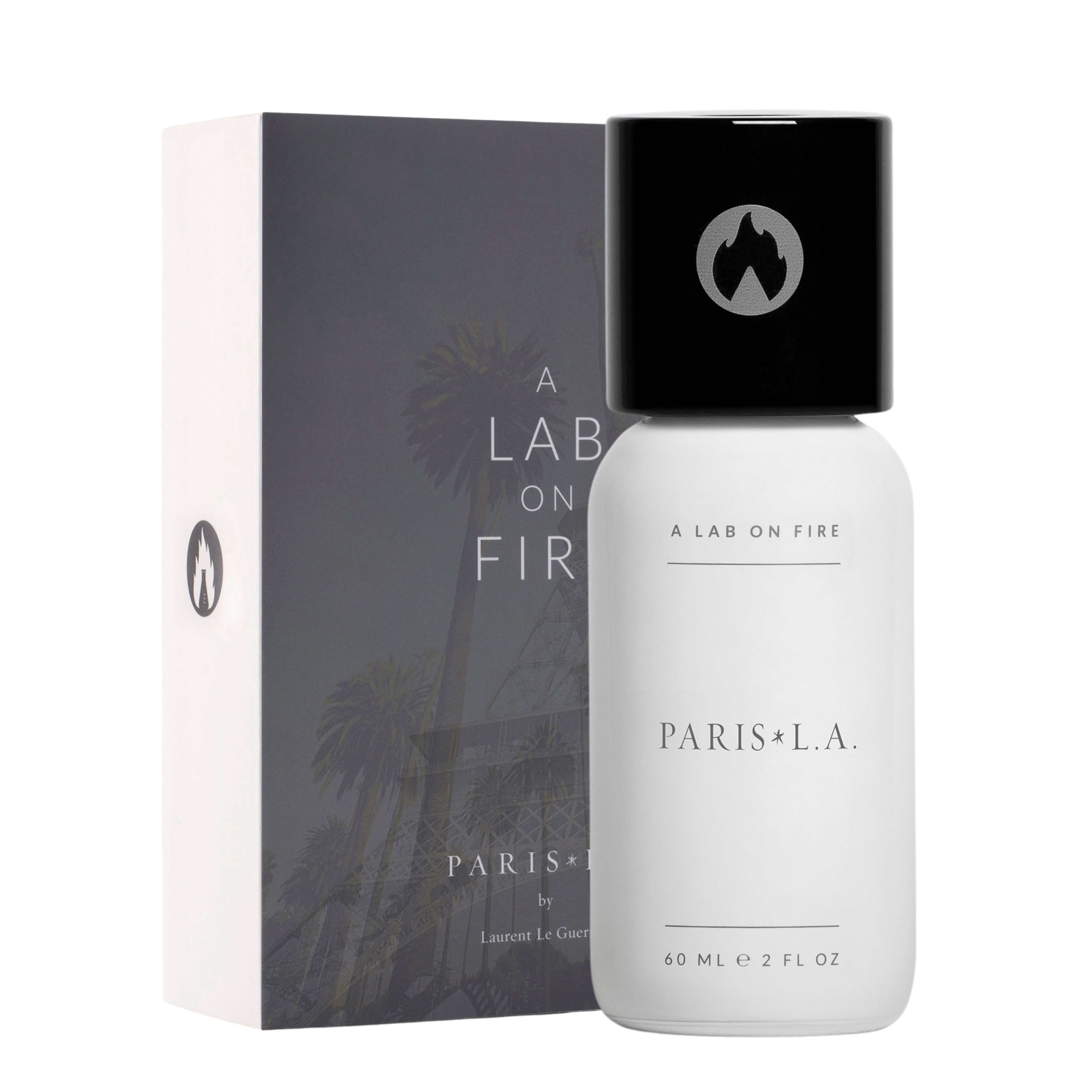 Perfume bottle and packaging of 'A Lab on Fire' by Paris L.A. on a white background