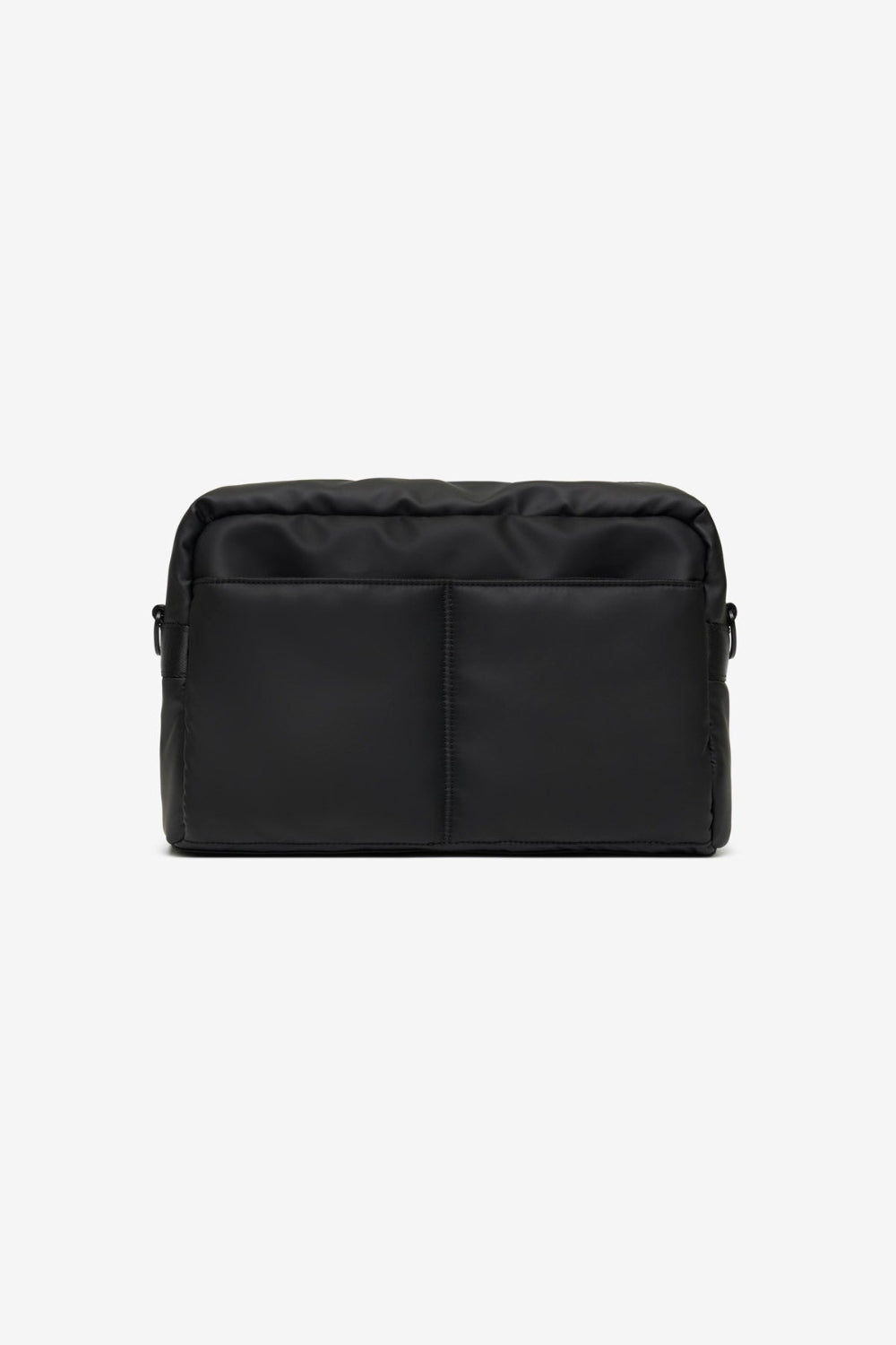 Black crossbody bag on a white background