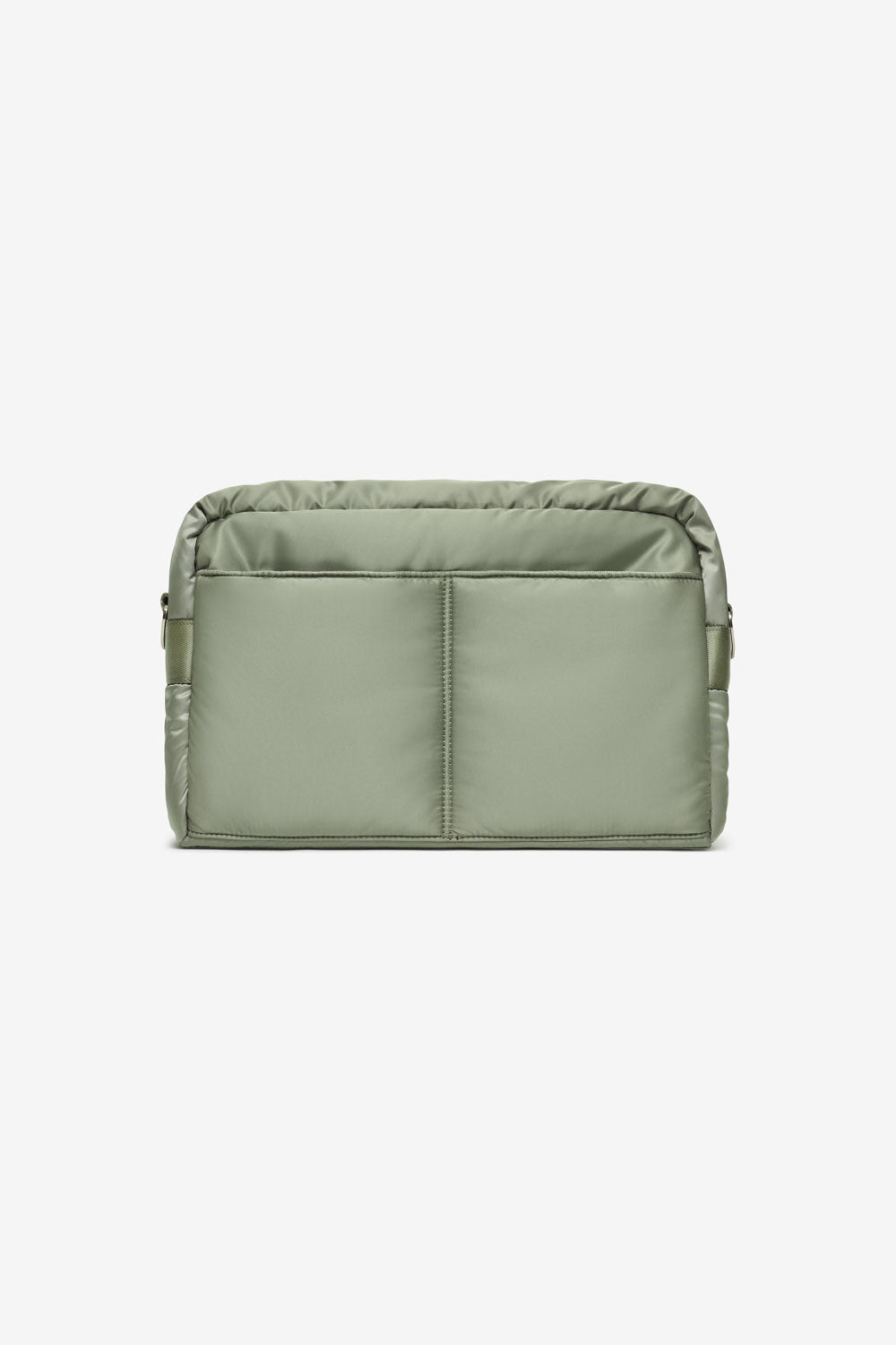 Sage Green Buggy organiser bag back profile with pockets on a white background