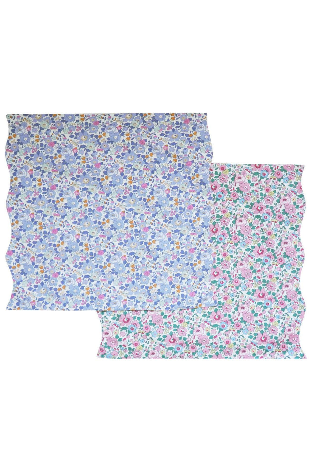 Floral patterned fabric napkins on a white background