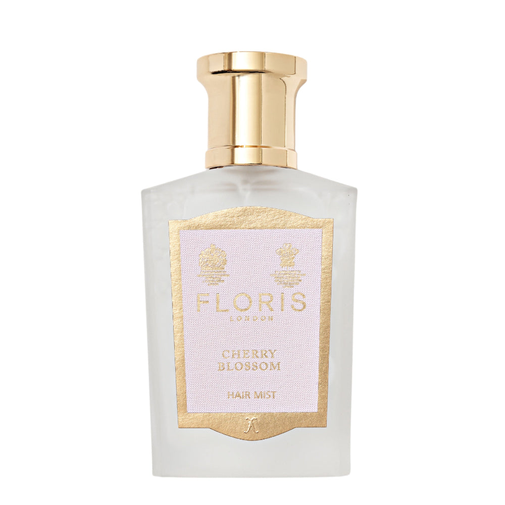 Floris Cherry Blossom hair mist bottle on a white background
