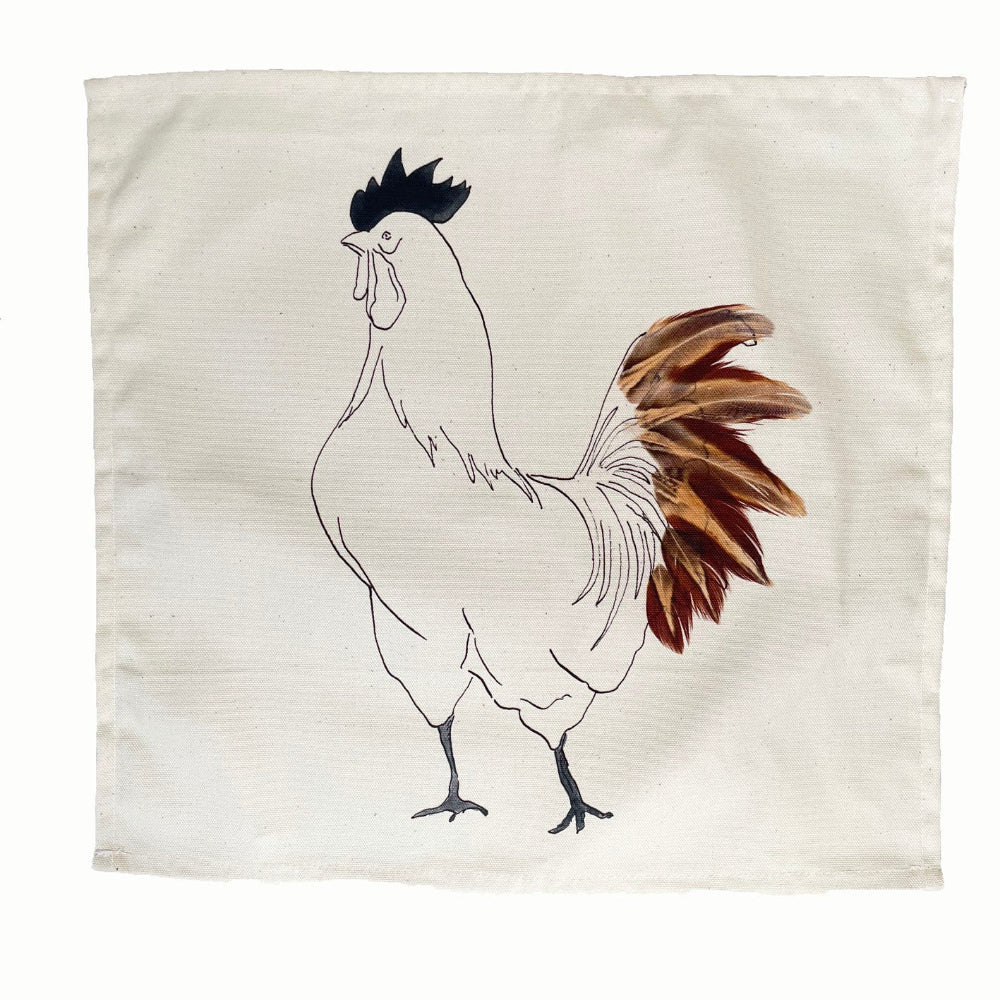 Decorative Napkin with a rooster design on a beige background