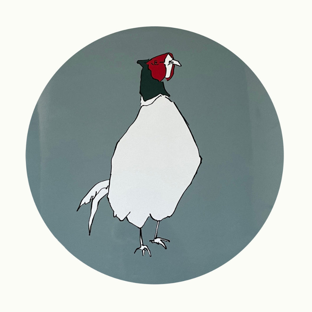 Illustration of a Pheasant with a red face on a grey background