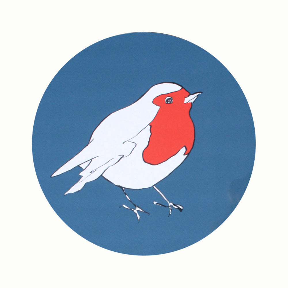 Illustration of a robin on a blue background