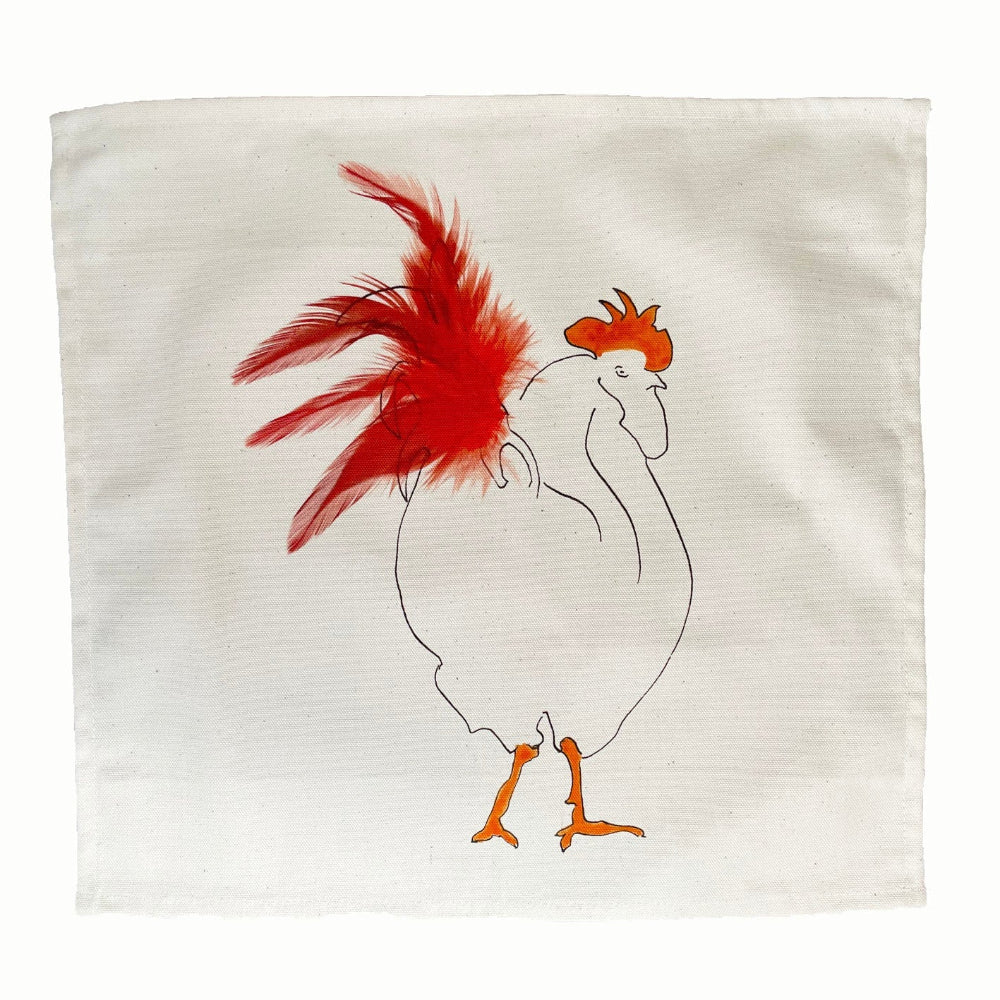 Napkin with a rooster design on a white background