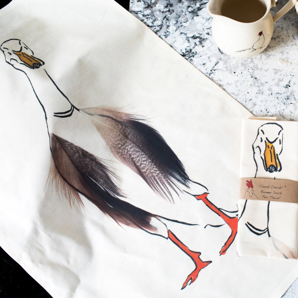 Tea towel with goose design on a kitchen counter