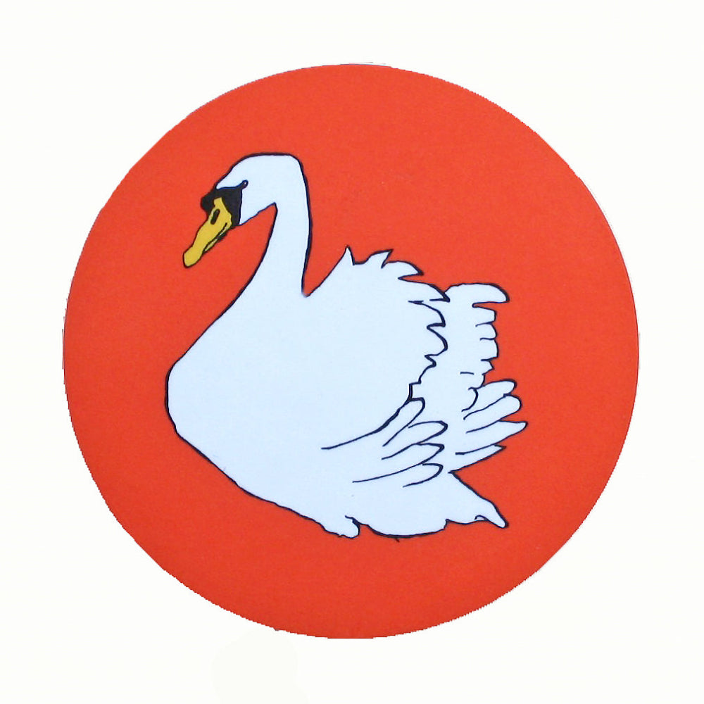 White swan on a red coaster white background