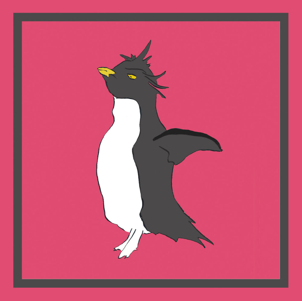 Illustration of a penguin on a pink match box