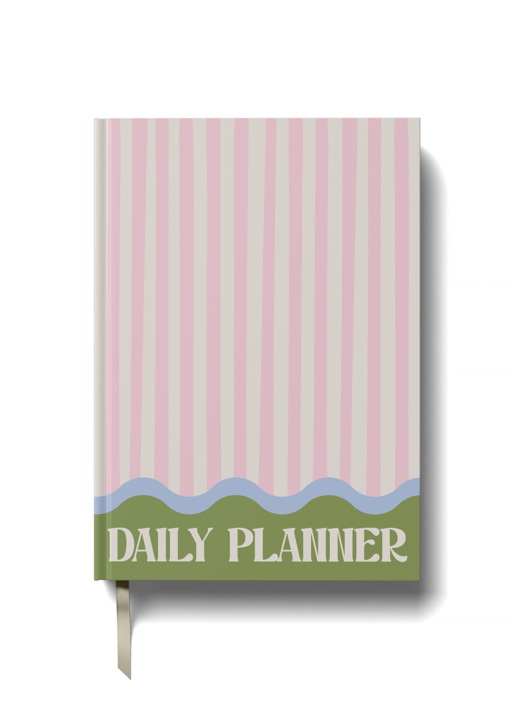 Daily planner by Yop and Tom with pink striped design on a black background