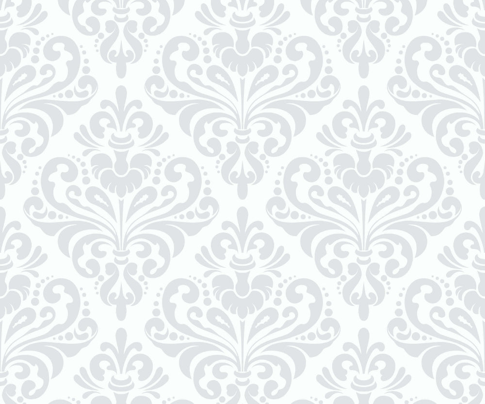 Decorative Damask Grey and white pattern on a light grey background