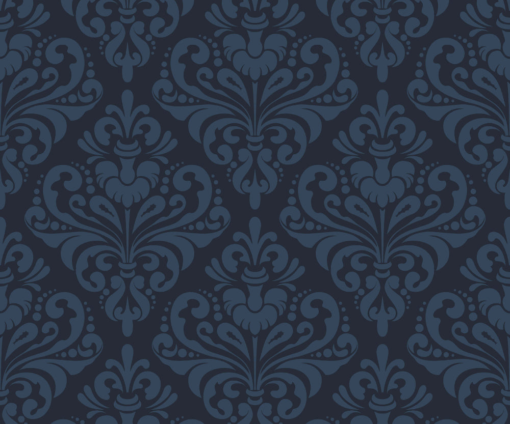 Dark blue wallpaper floral damask pattern on a dark background
