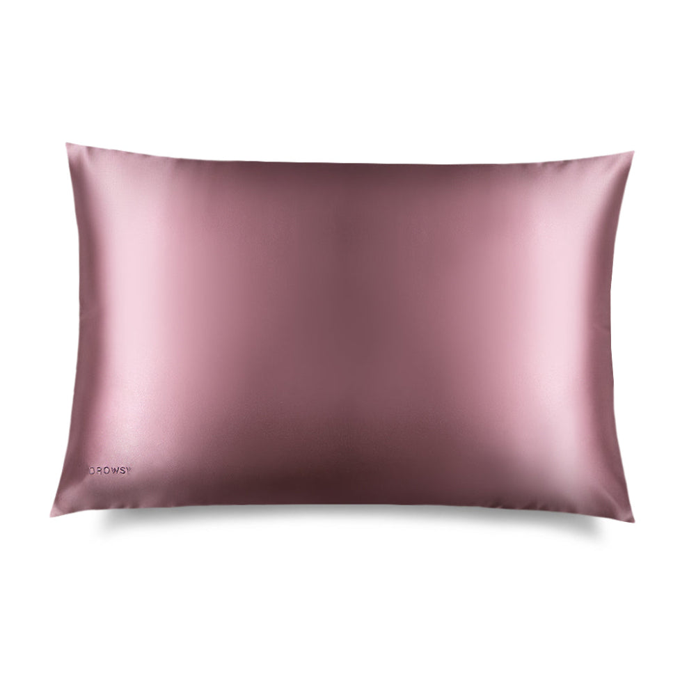 Drowsyn Damask Pink silk pillowcase on a white background