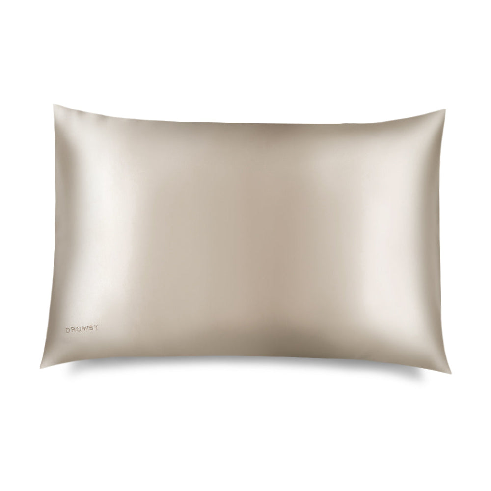 Drowsy Dusty Gold Silk Pillowcase on a white background
