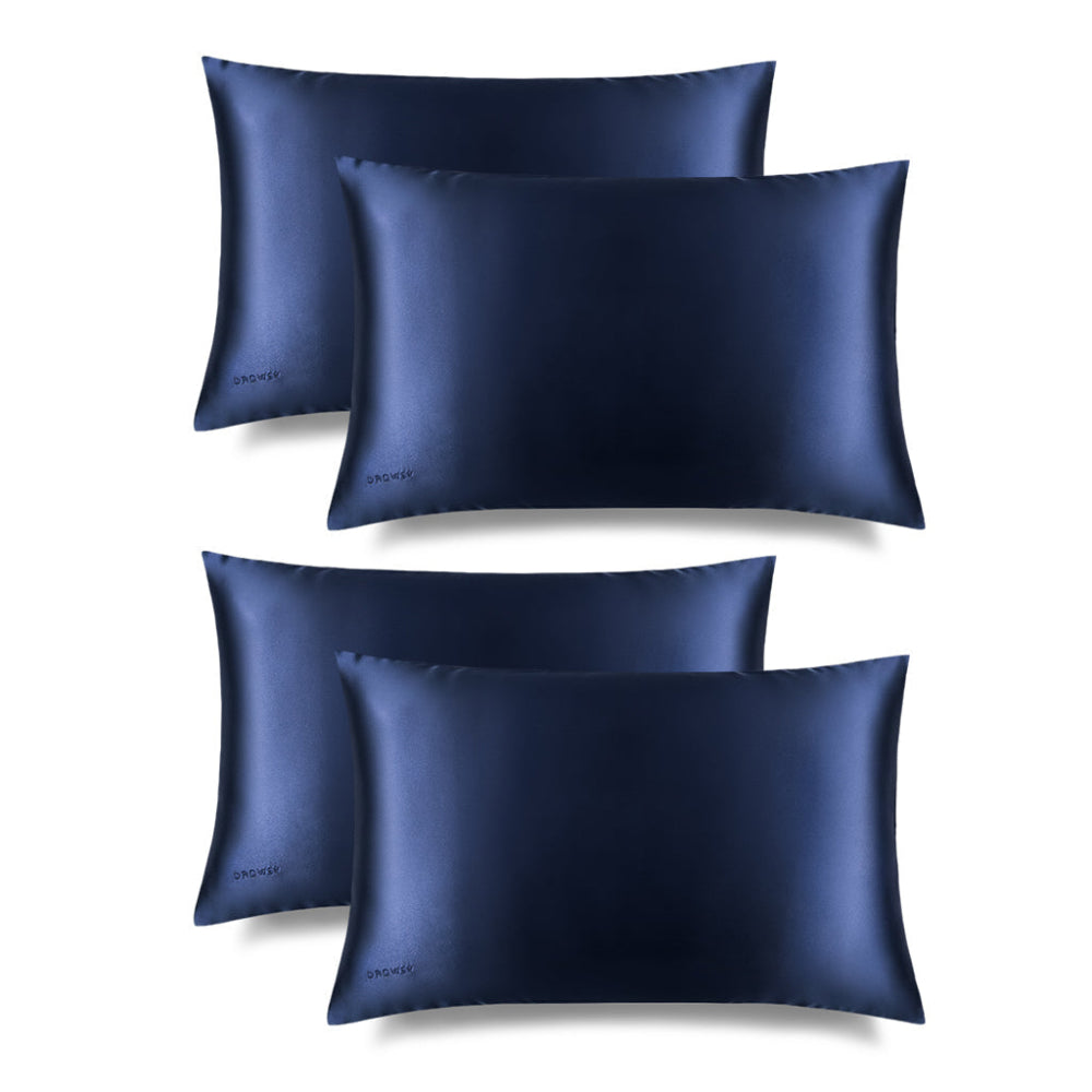 Four Midnight blue pillowcases on a white background