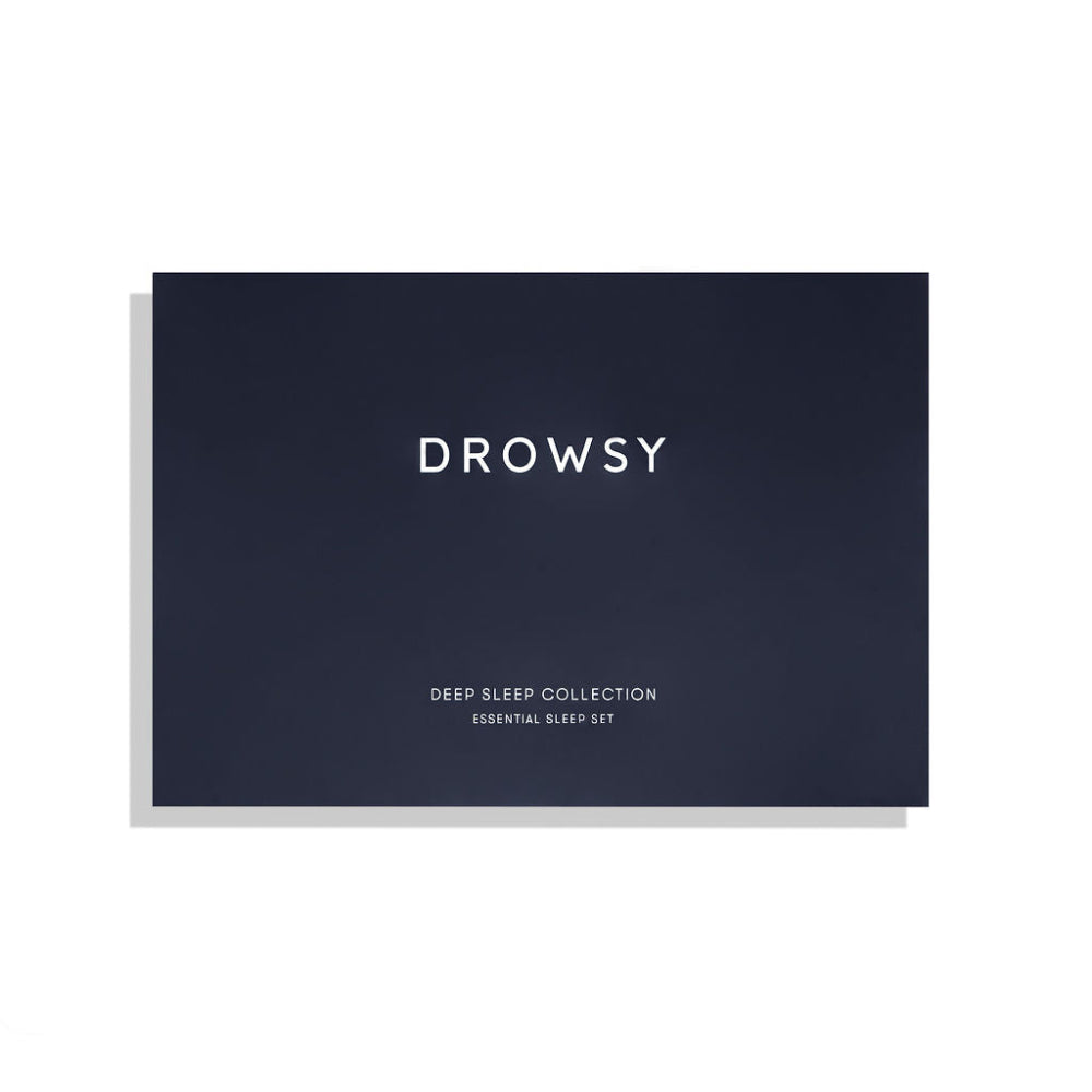 Navy blue box with 'Drowsy' text on a white background