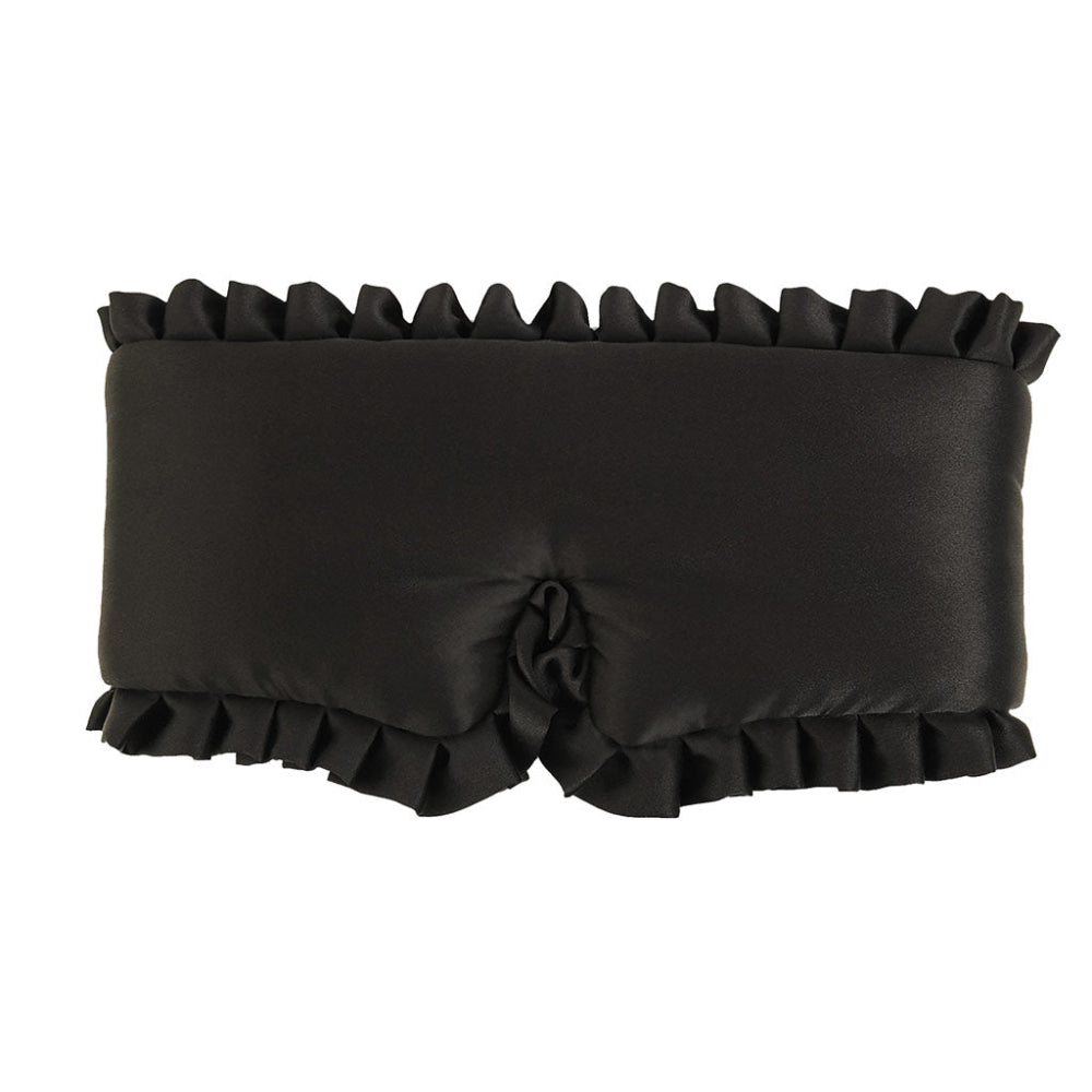 Black Sleep Mask with ruffled edges on a white background