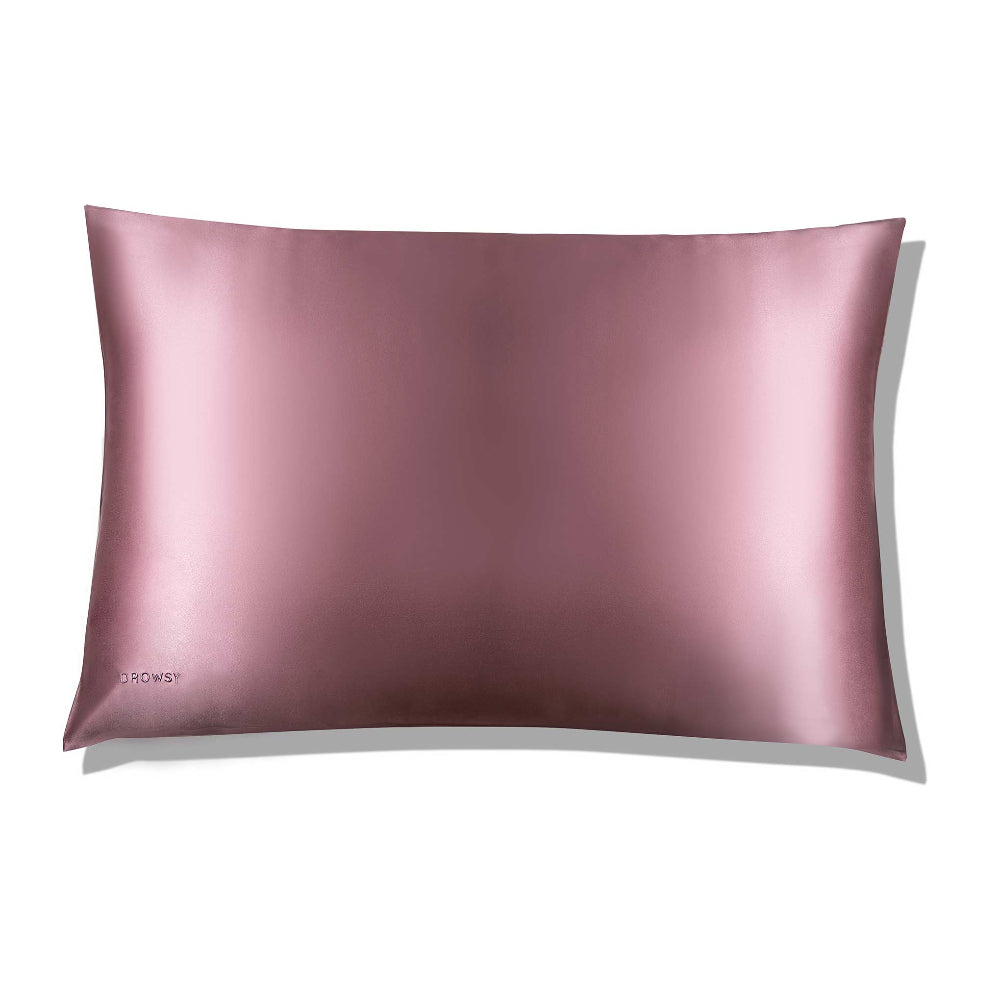 A Drowsy Damask pink silk pillowcase with a luxurious sheen.