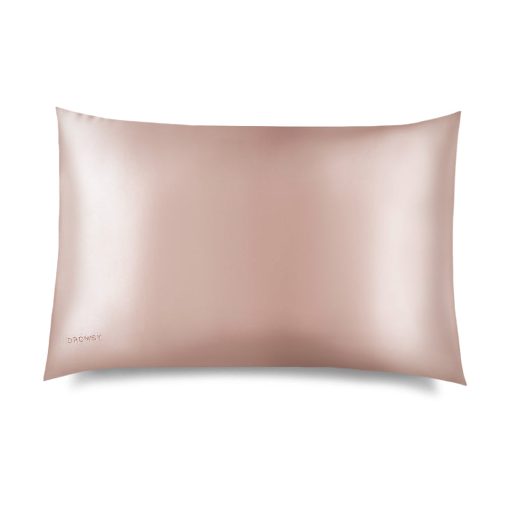 One Sunset Pink Silky pillowcase on a white background