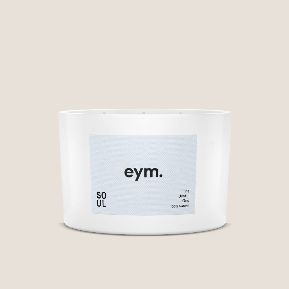 White container with a label featuring the brand 'eym.' on a beige background