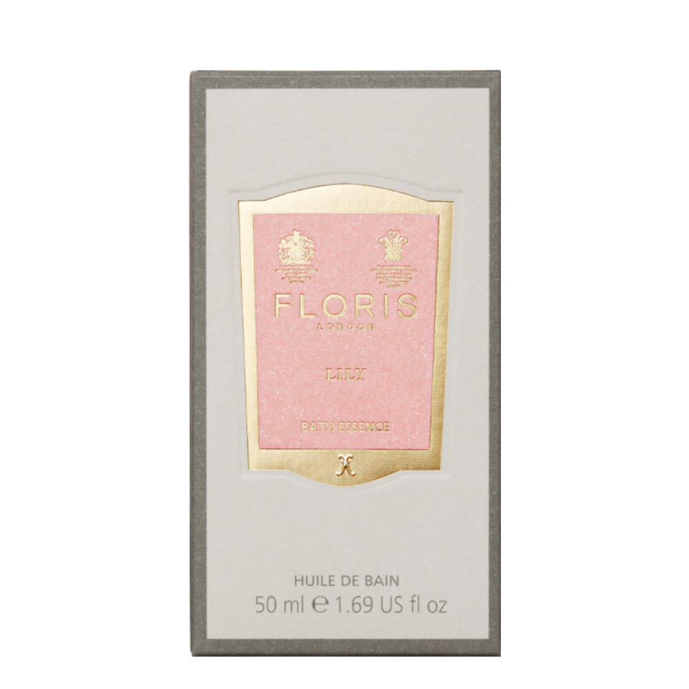 Floris bottle of bath oil packaging on a white background