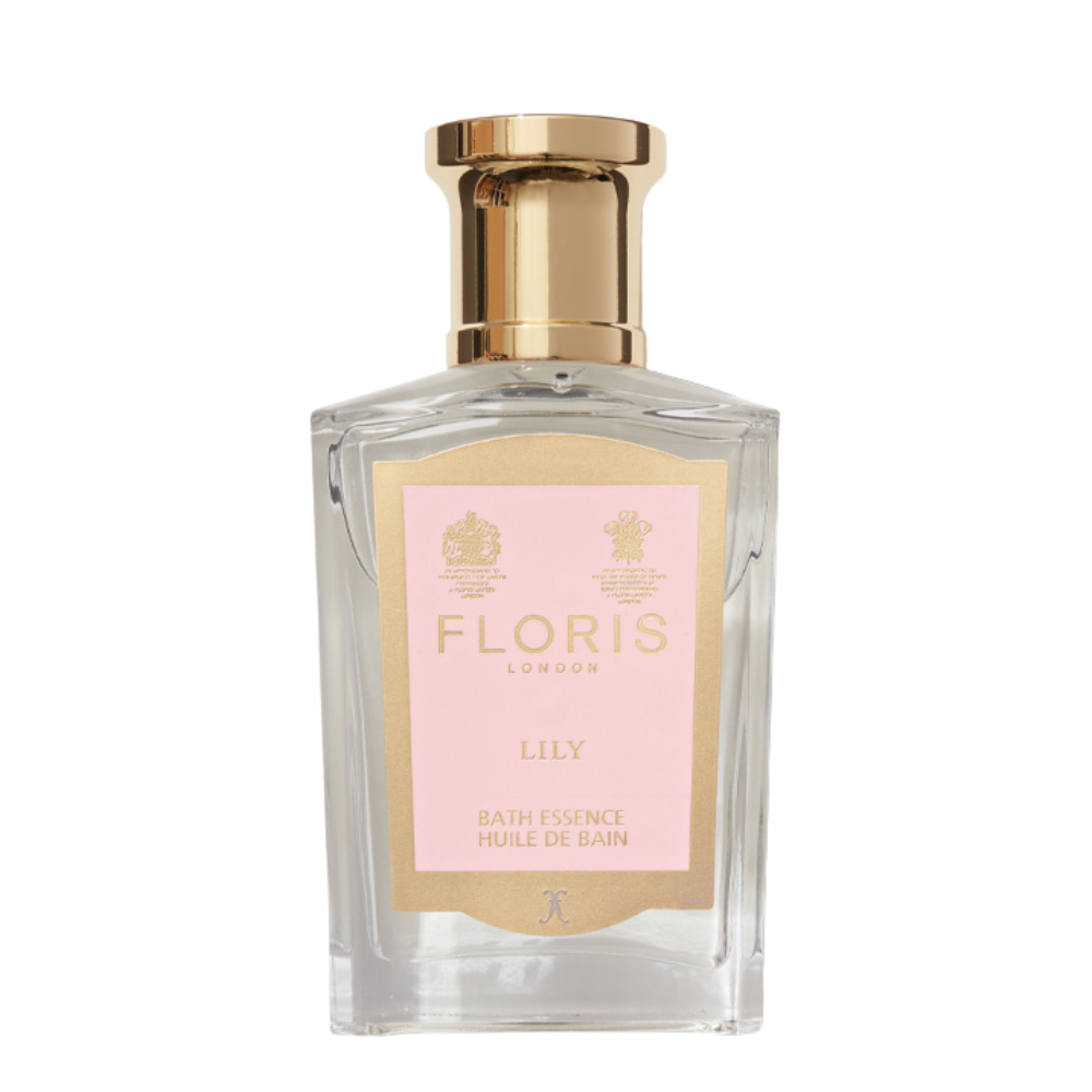 Floris London Lily bath essence bottle on a white background