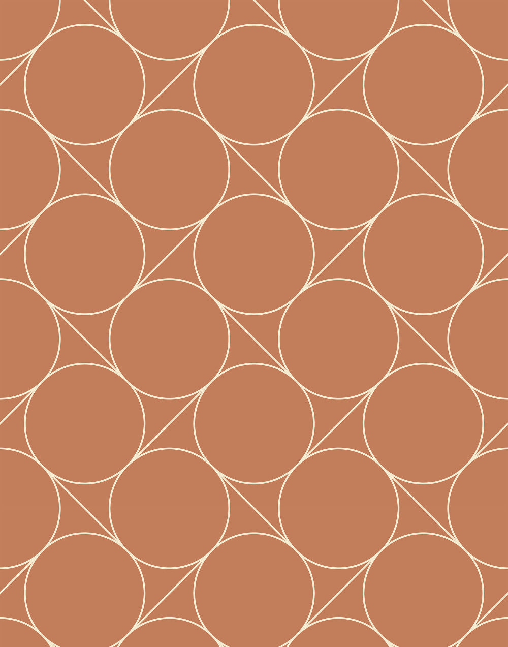 Focal Brown Retro wallpaper Pattern of interlocking circles on a brown background