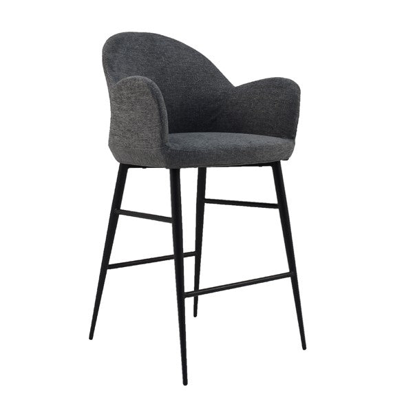 Tommy Franks Sutro Grey bar stool with black metal legs on a white background