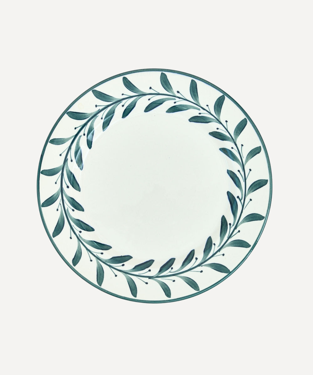 Helecho Dinner Plate Teal Fern handpainted pattern on a white background
