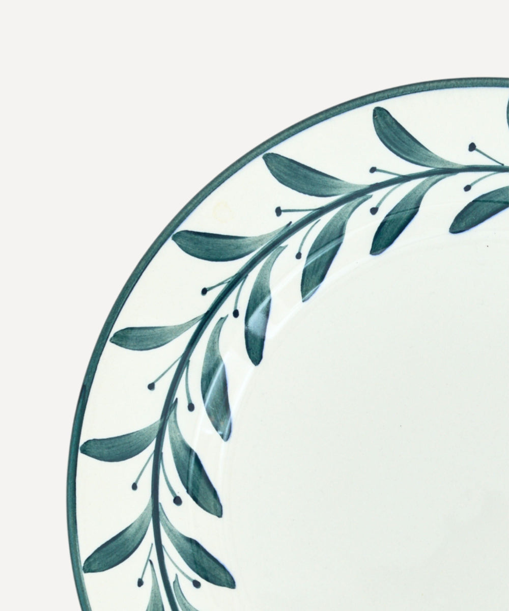 Helecho Dinner Plate Teal Closeup of Handpainted Fern patterns 