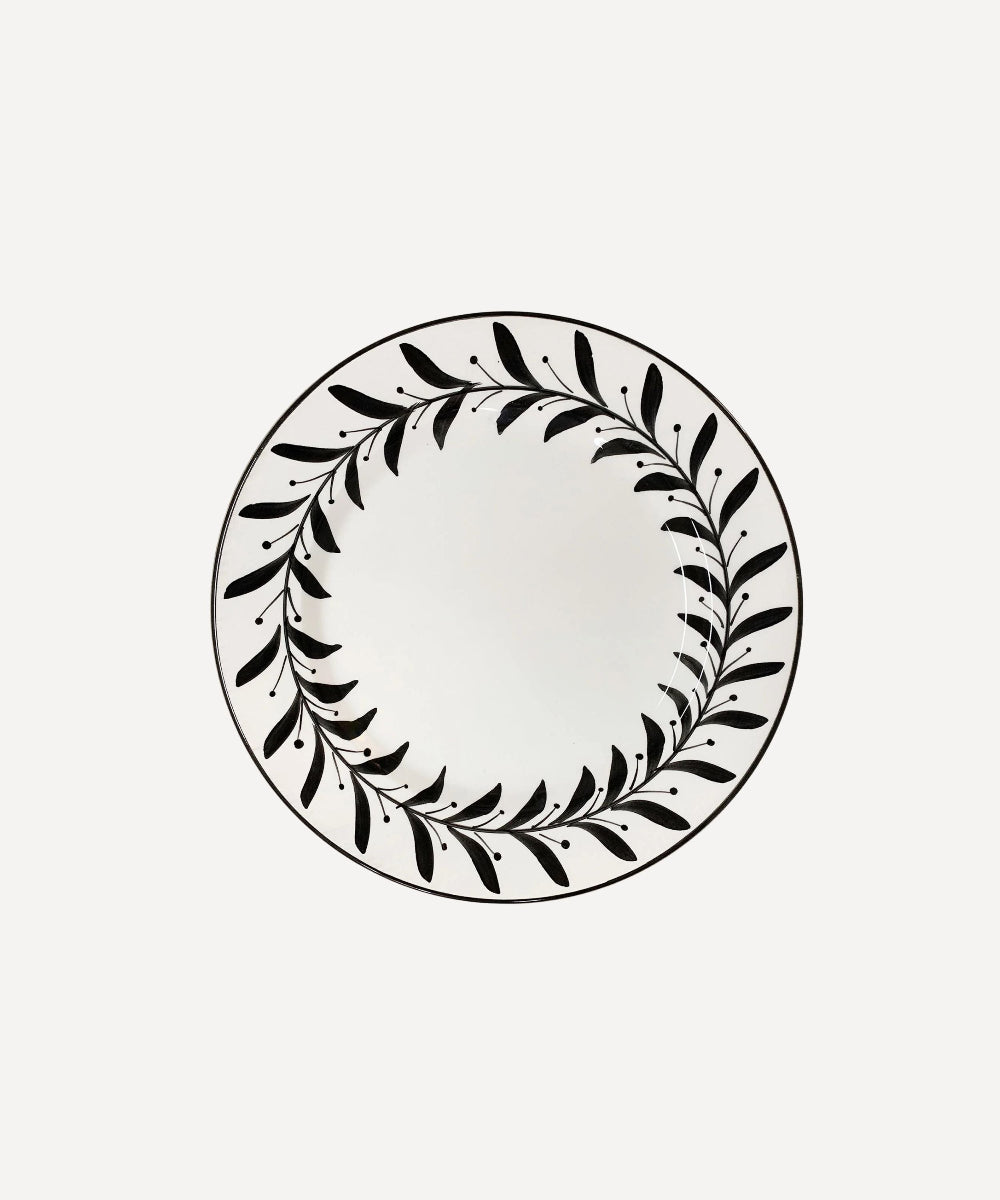 Helecho Ceramic Jet Black Side plate with Black Fern Handpainted artwork 