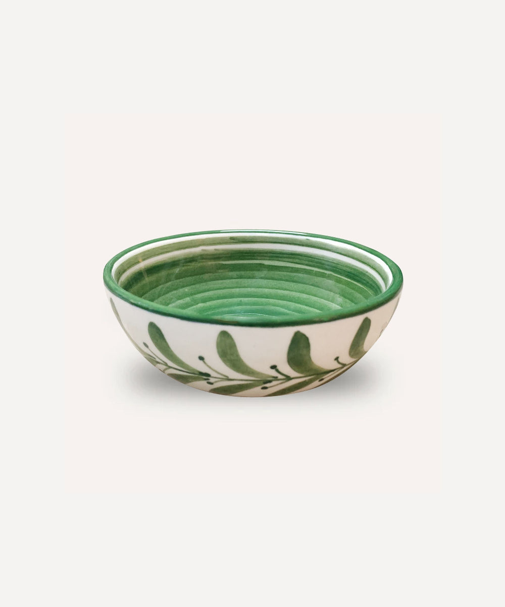 Helecho Fern Green handpainted pattern Tapas Bowl White Background