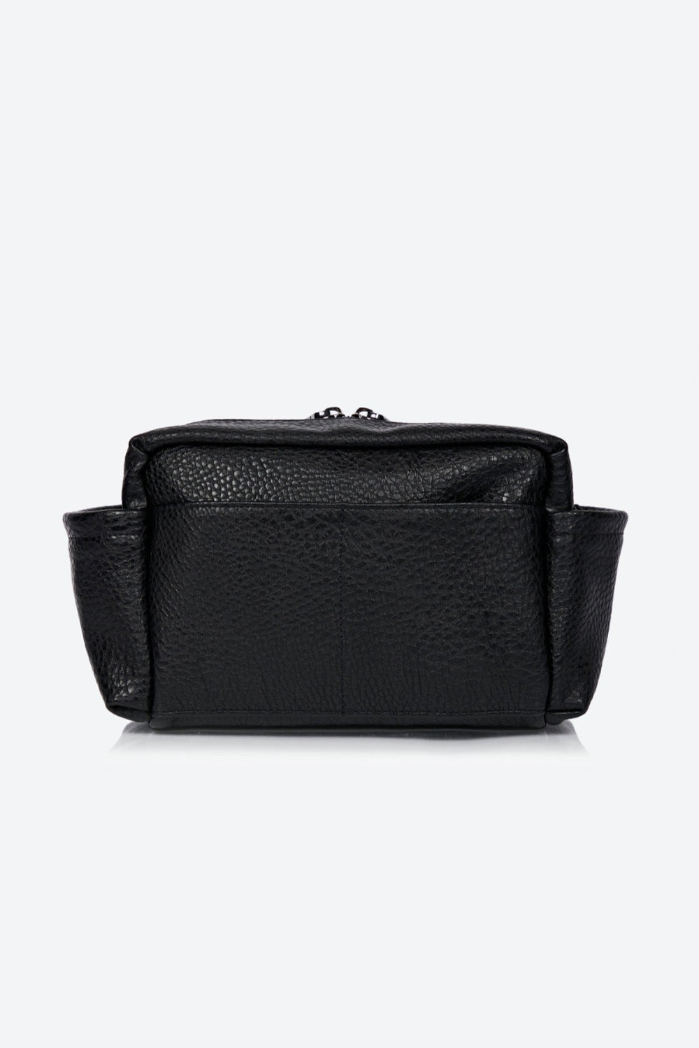 Black vegan leather bag on a white background