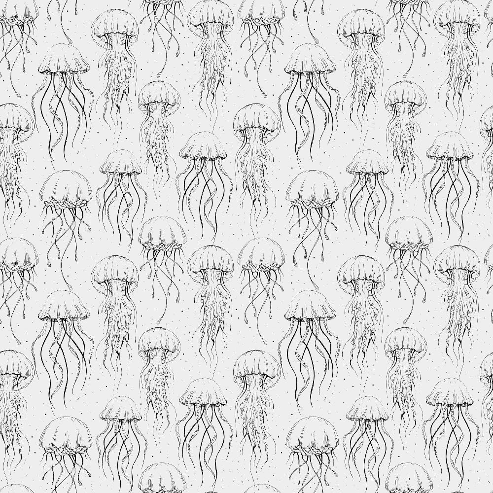 Pattern of jellyfish illustrations on a white background