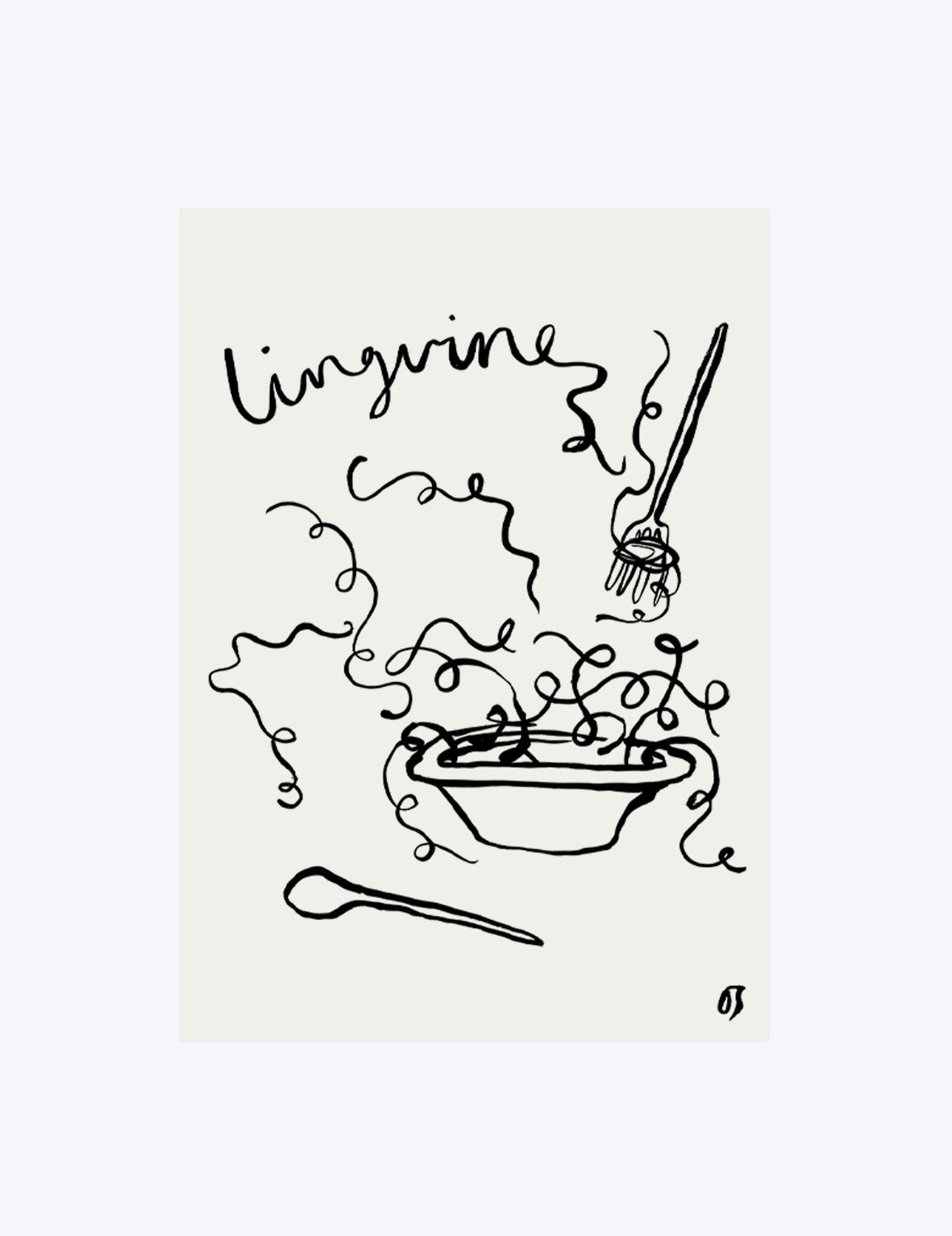 Black line art of a bowl with steam, spoon, and text on a white background
