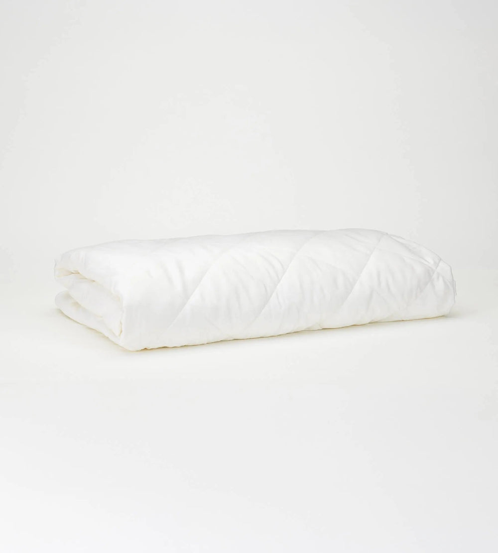 White quilted mattress protector on a white background