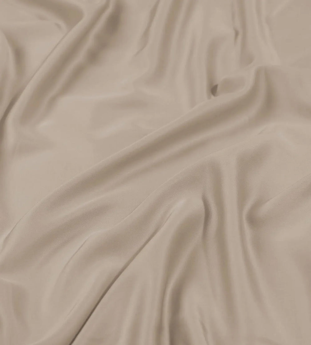 Oatmeal Bamboo pillowcases closeup with folds and creases