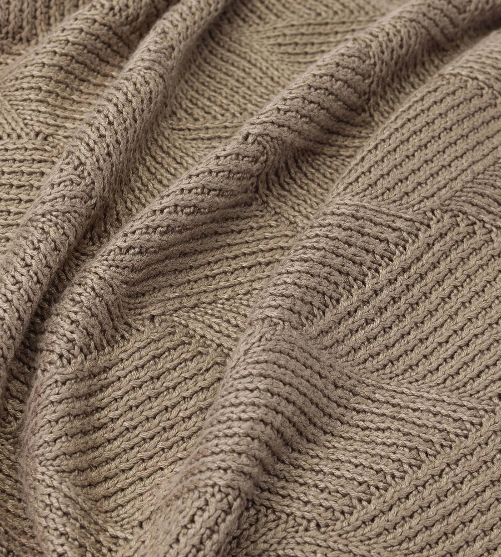 Close-up of a textured beige knitted fabric