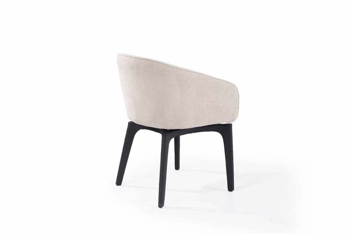 Lucille Beige Dining chair with black legs on a white background