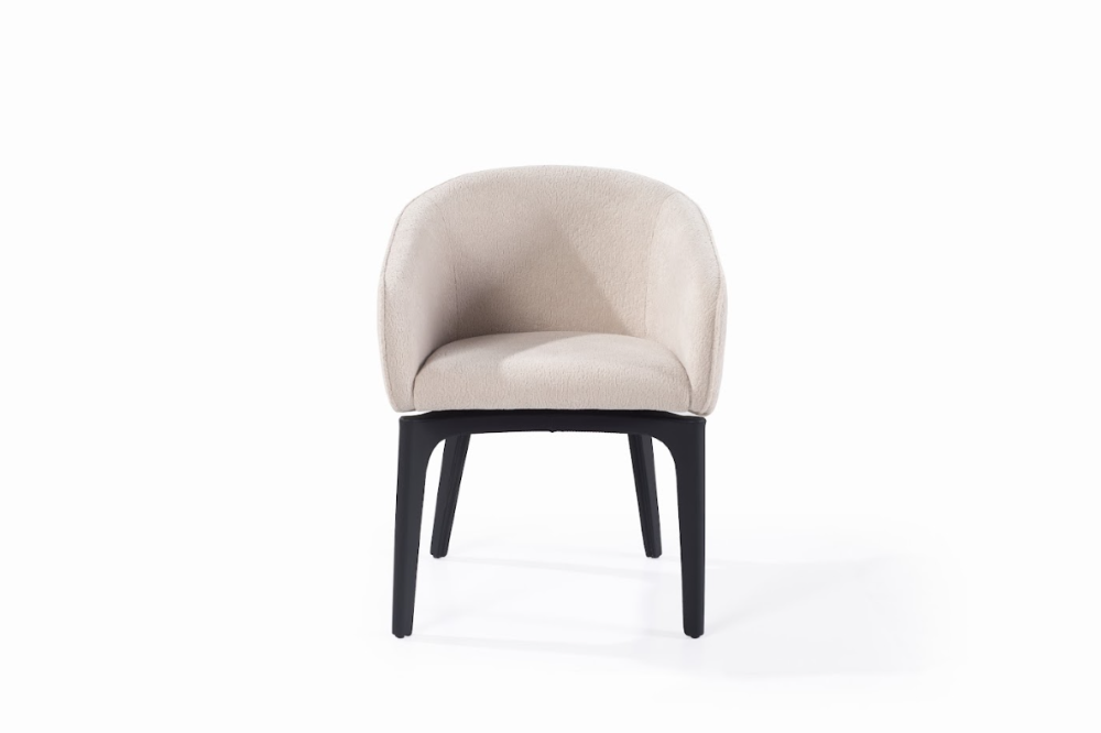 Lucille Beige dining chair with black legs on a white background