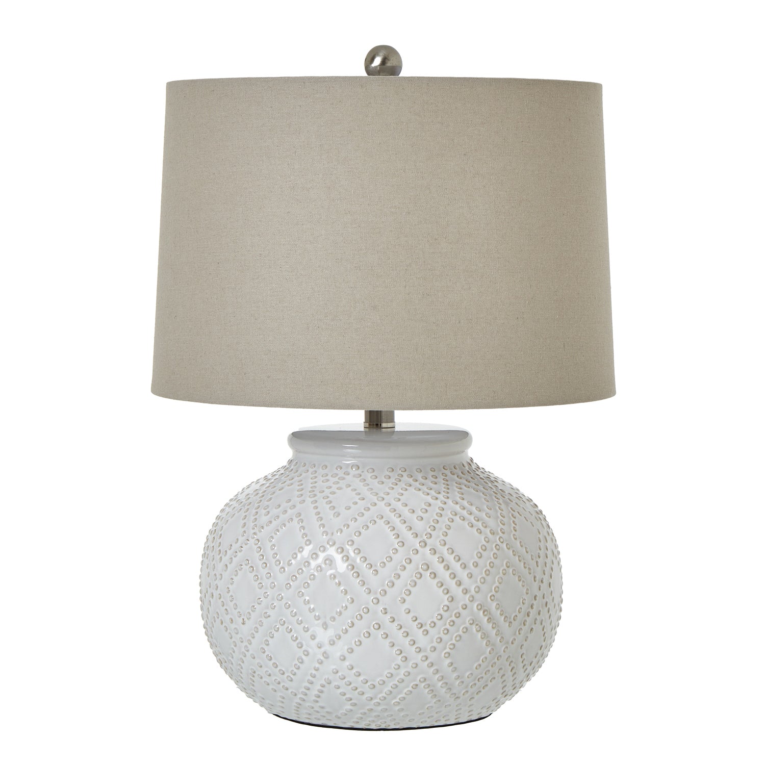 White Squat Beaded Table Lamp