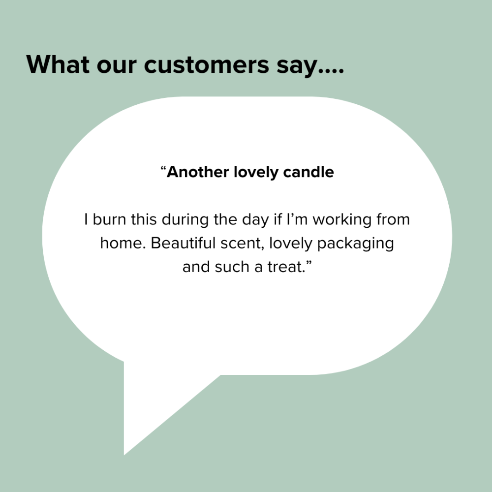 Customer review of Madekind candle on a light green background