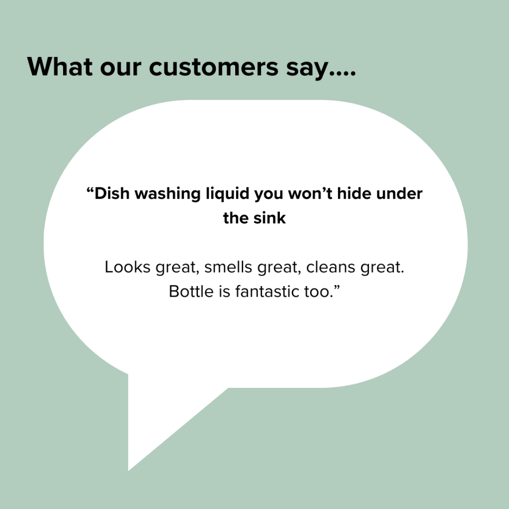 Speech bubble with Madekind customer review on a light green background