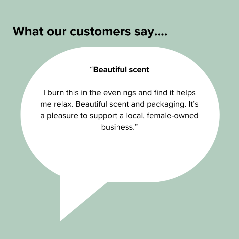 Customer review about a product with a speech bubble on a light green background