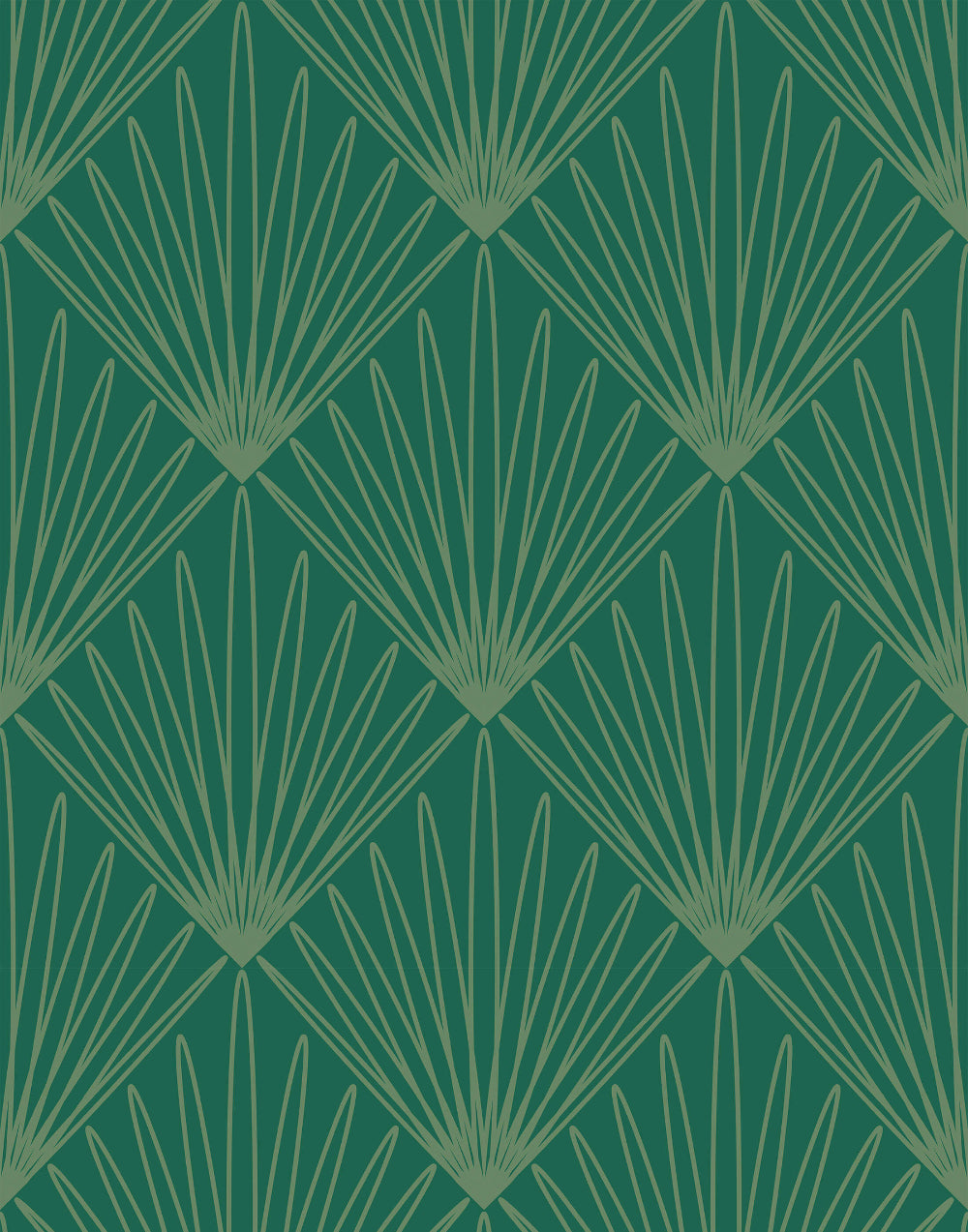 Wallpaper with Geometric fan pattern in gold on a teal background